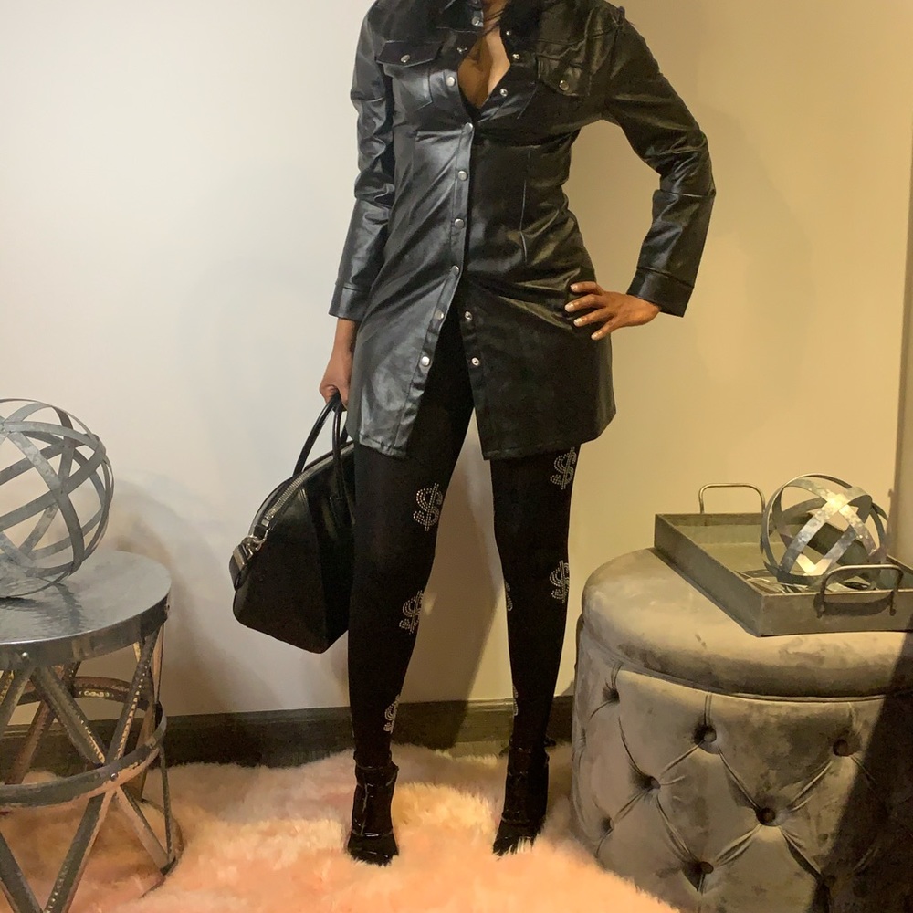 Pu shirt dress black